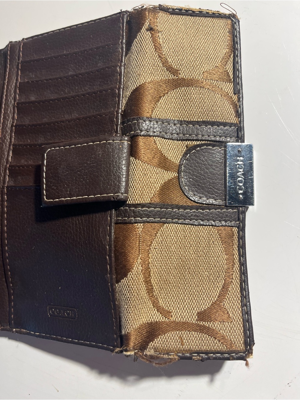 Coach Men's Brown Signature Canvas & Dark Brown Leather Card Holder/Wallet